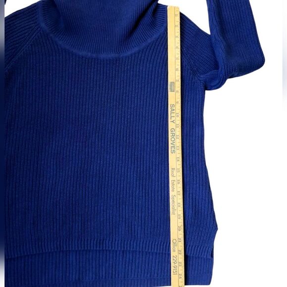 Chico's Cotton Cowlneck Sweater Soft Ribbed High Low Hemline Royal Blue Size XS - Picture 6 of 11